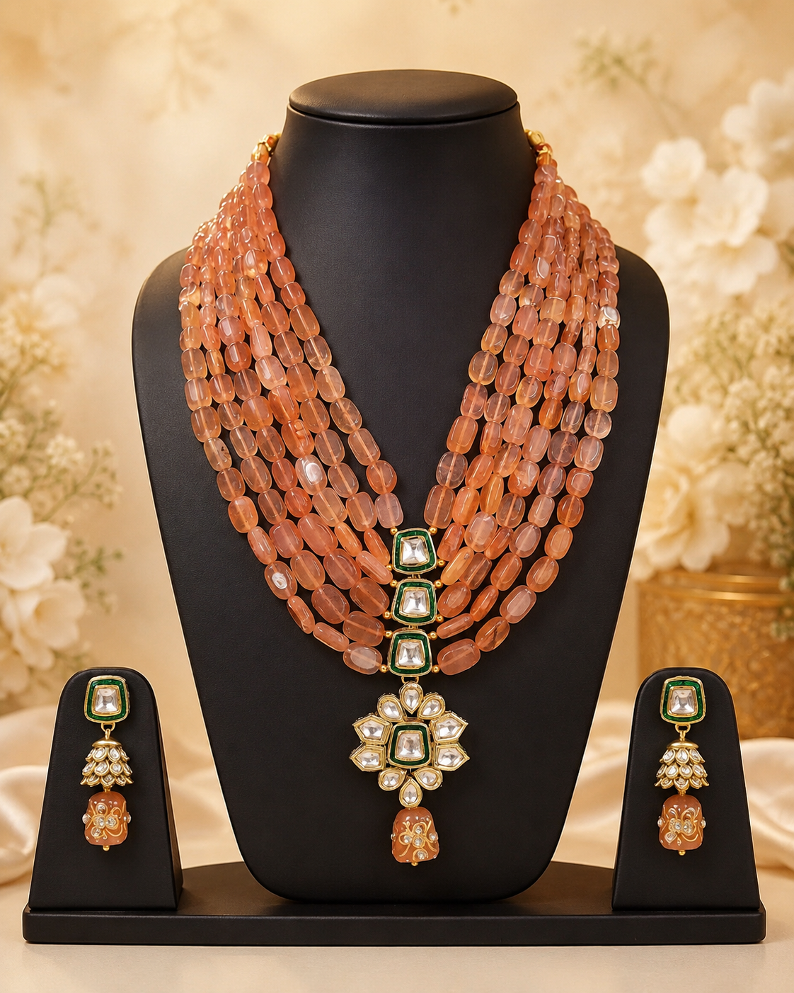 Handmade Patwa Stone Bead Jewelry Set – Rajasthani Necklace & Earrings