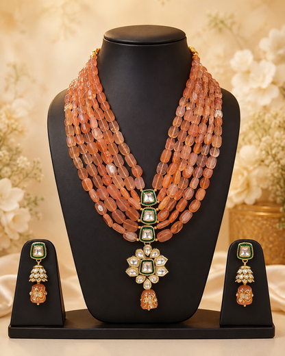 Handmade Patwa Stone Bead Jewelry Set – Rajasthani Necklace & Earrings
