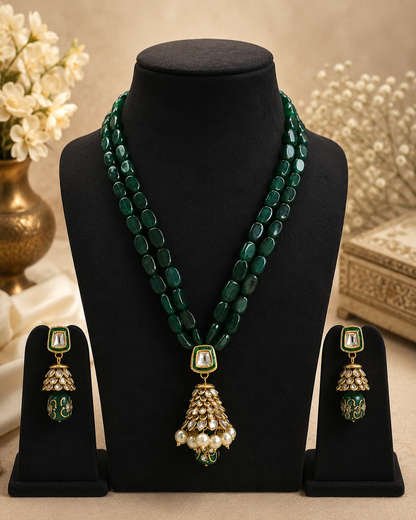Alabaster Jewelry Box & Handmade Patwa Jewelry Gift Set – Green