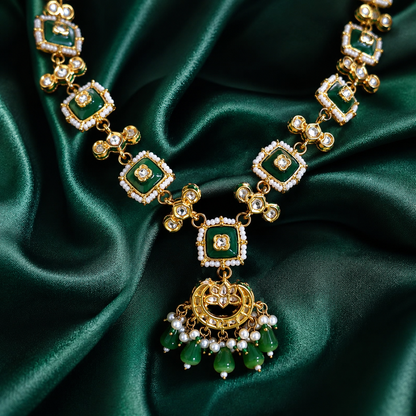 Emerald Green Indian Statement Necklace Set with Earrings