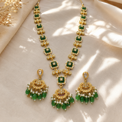 Emerald Green Indian Statement Necklace Set with Earrings