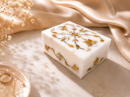 Small Handcrafted Alabaster Jewelry Box – Natural Stone Keepsake Box