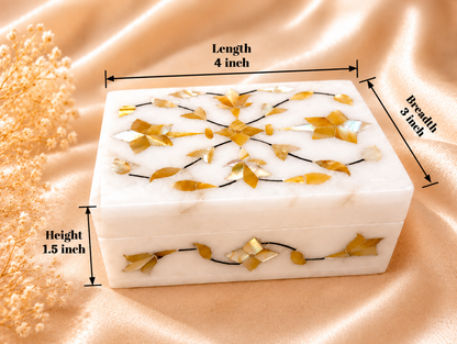 Handcrafted Alabaster Jewelry Box – 4x3 Inch, Floral Inlay, Natural Stone Keepsake Box