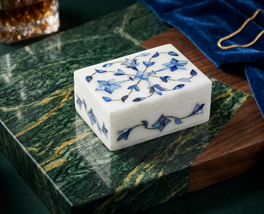 Small Handcrafted Alabaster Jewelry Box – Natural Stone Keepsake Box