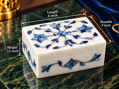 Handcrafted Alabaster Jewelry Box – 4x3 Inch, Floral Inlay, Natural Stone Keepsake Box