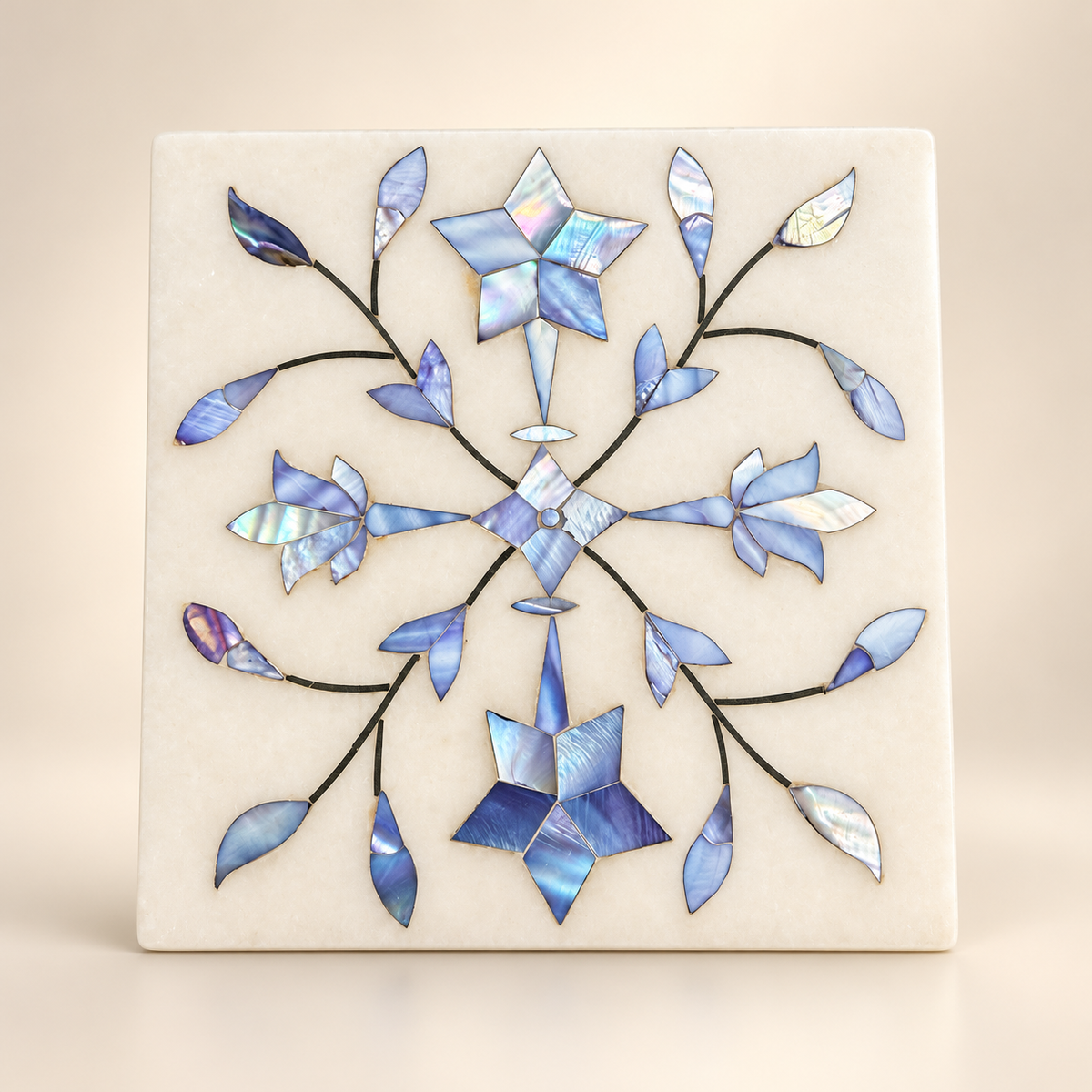 Handcrafted Alabaster Jewelry Box – Blue Floral Inlay | 4×4 Inch Luxury Keepsake Box