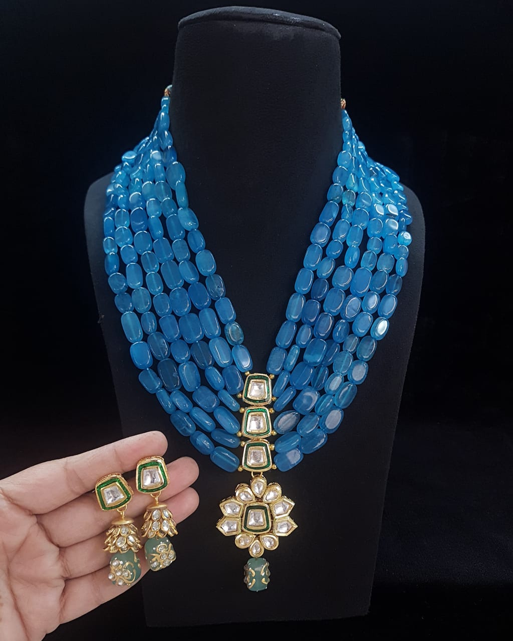 Handmade Patwa Stone Bead Jewelry Set – Rajasthani Necklace & Earrings