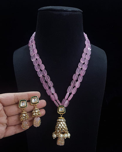 Handmade Patwa Stone Bead Jewelry Set – Indian Bell Pendant Necklace & Earrings