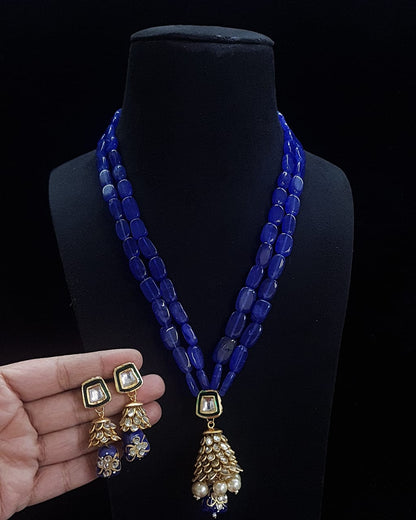 Handmade Patwa Stone Bead Jewelry Set – Indian Bell Pendant Necklace & Earrings