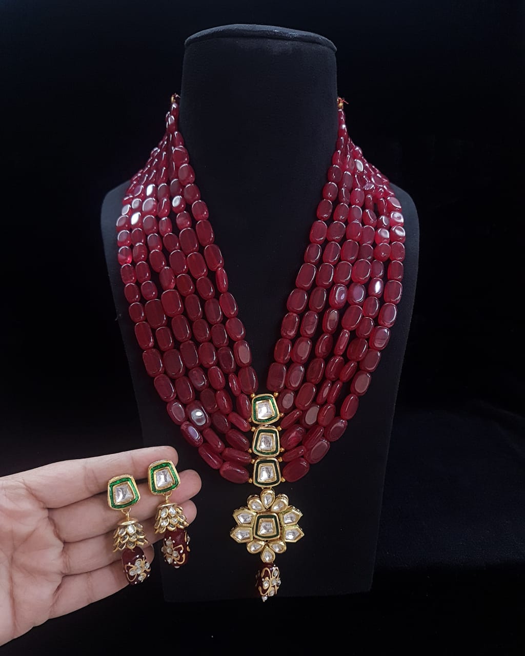 Handmade Patwa Stone Bead Jewelry Set – Rajasthani Necklace & Earrings