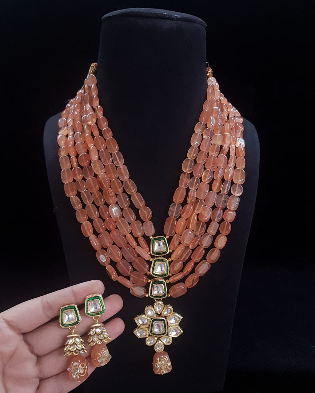Handmade Patwa Stone Bead Jewelry Set – Rajasthani Necklace & Earrings