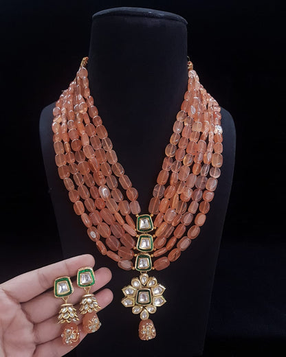 Handmade Patwa Stone Bead Jewelry Set – Rajasthani Necklace & Earrings