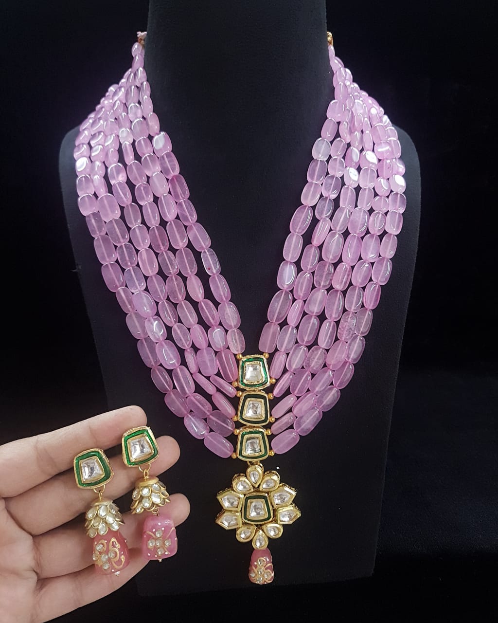Handmade Patwa Stone Bead Jewelry Set – Rajasthani Necklace & Earrings