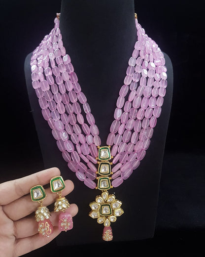 Handmade Patwa Stone Bead Jewelry Set – Rajasthani Necklace & Earrings